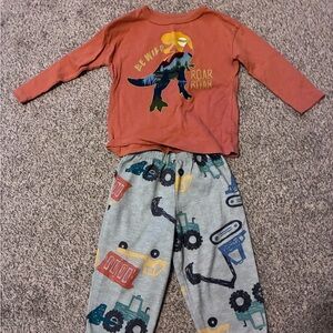Boys 2T Kids Dinosaur Pajama Set - Orange and Gray
